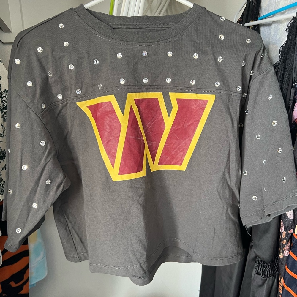 Gray Gameday Couture Top with Logo & Rhinestones